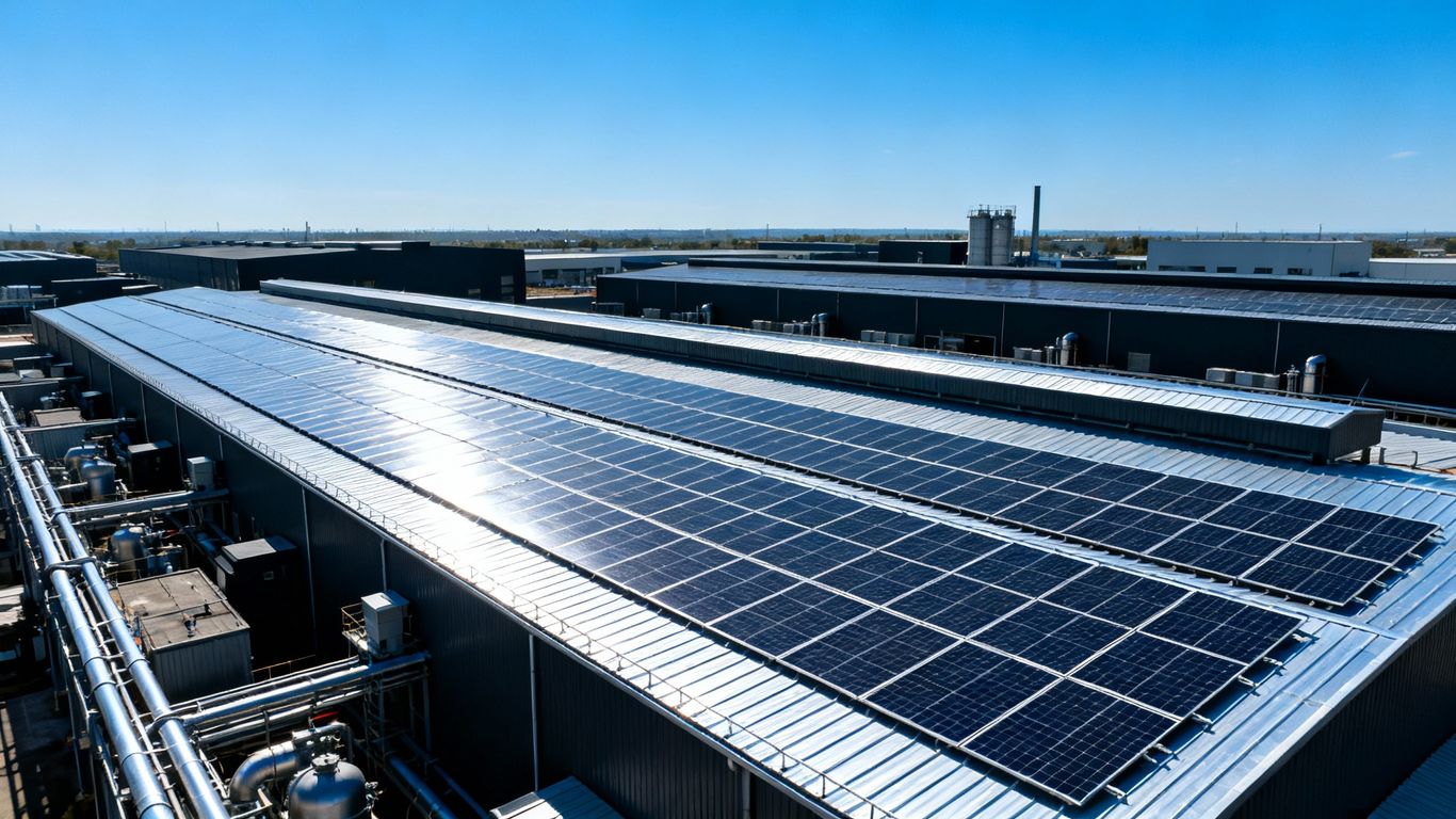 Usine PSA Sochaux recouverte de panneaux solaires.