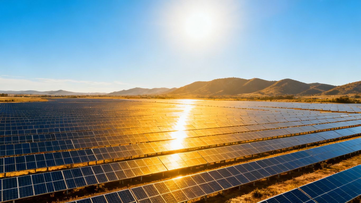 Panneaux solaires dans un paysage ensoleillé au Portugal.