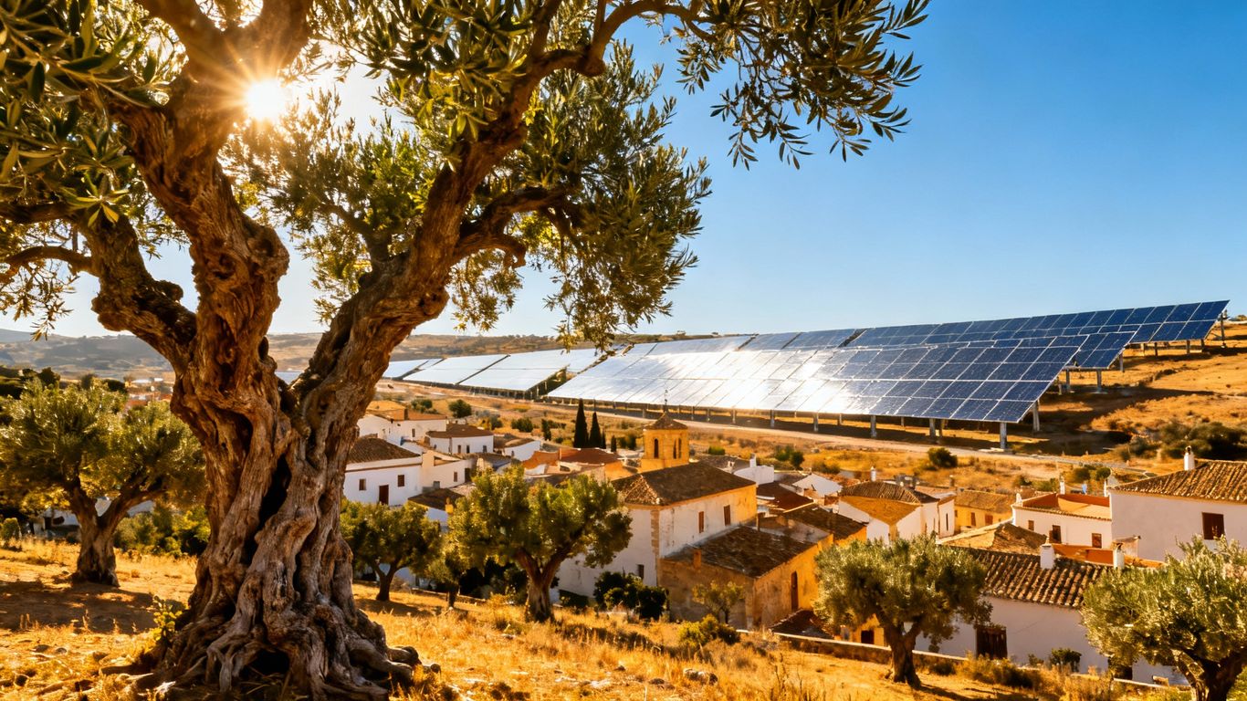 Village andalou et panneaux solaires
