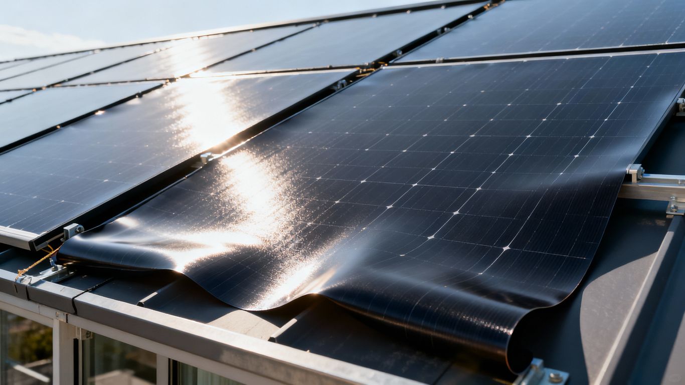 Panneau solaire organique flexible sur un bâtiment à La Rochelle.