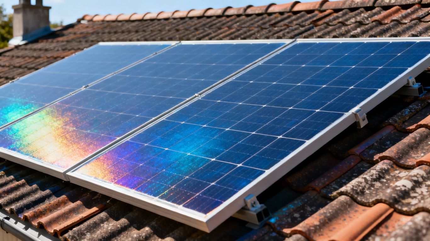 Panneaux solaires changeant de couleur sous le soleil.