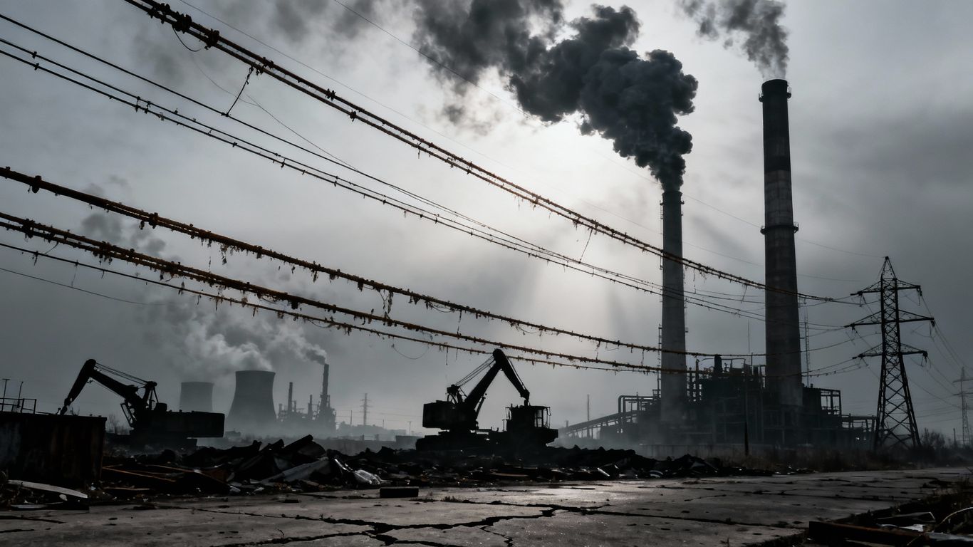 Paysage industriel avec des cheminées émettant de la fumée.