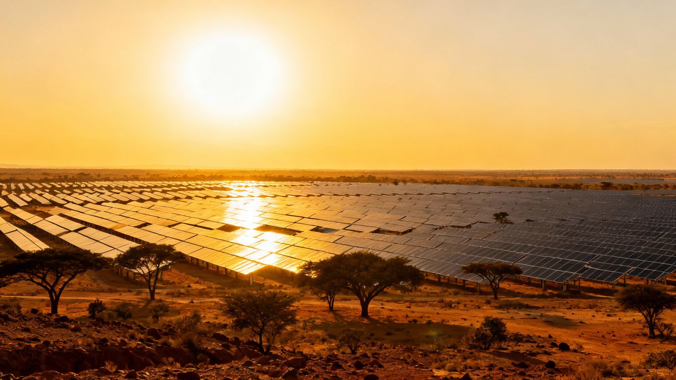 Panneaux solaires photovoltaïques sur un paysage africain ensoleillé.